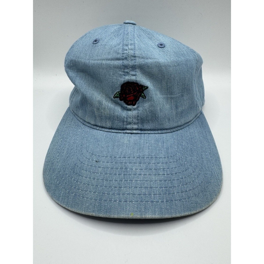 Obey Rose Denim Strapback Hat Light Wash Blue Floral Skate Streetwear Cap